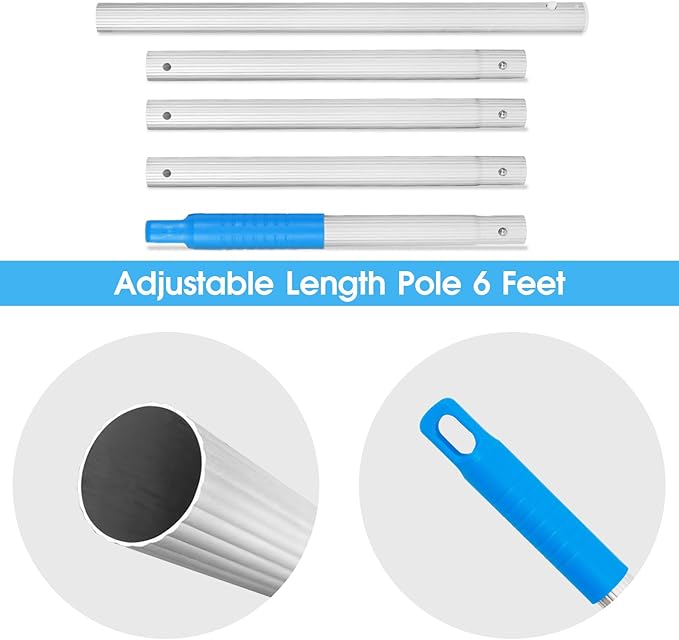 Pool Leaf Skimmer Net Ultra Fine Mesh with Aluminum Poles 5 Sections 6 Feet Swimming Pool Cleaning Net Leaf Catcher for Above Ground Pools Inground Pools