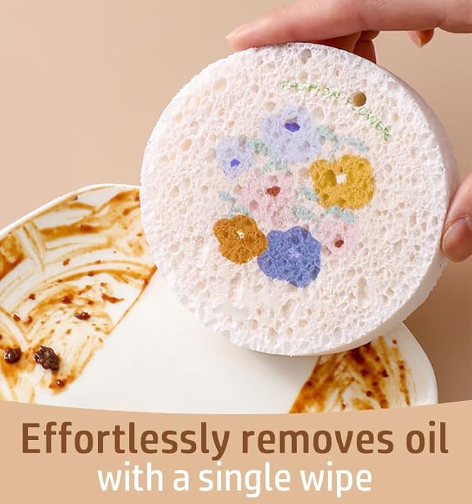 Flower-Shaped Compressed Wood Pulp Sponge Scrubber - Dual-Sided Natural Dish Sponge for Kitchen, Eco-Friendly Quick-Drying Sponges for Dishes (12pcs)