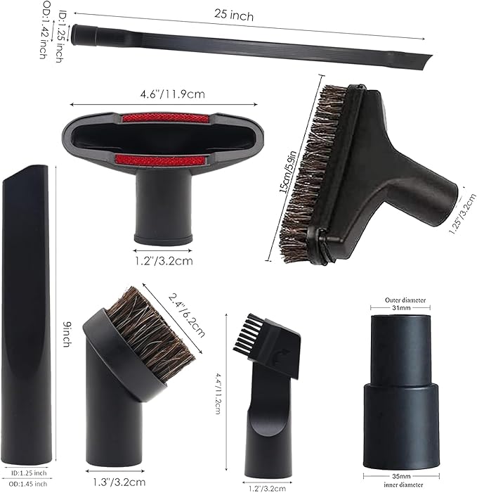 Alrens 1 1/4" Shop Vacuum Cleaner Attachments Brushes for Vac Accessories 1/4 inch 1 3/8 inch, Set of 8