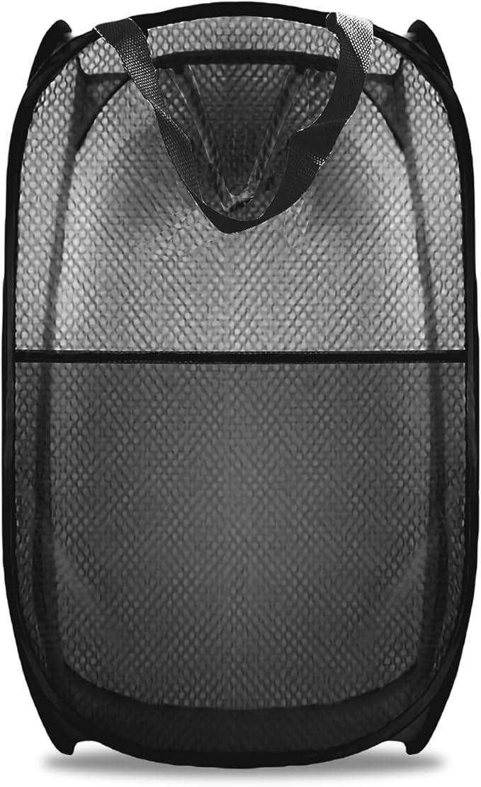 Buyongwant Collapsible Pop Up Laundry Hamper, Extra Large Mesh Foldable Laundry Basket, 28" x 16" x 16"(Black)