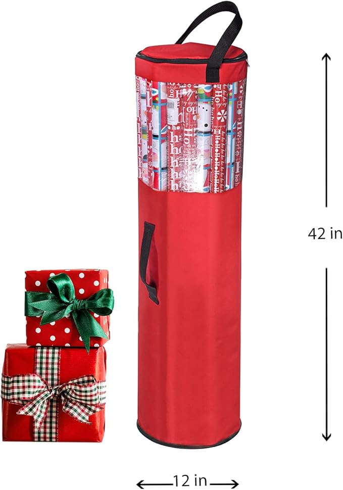 Primode Wrapping Paper Storage Bag | Wrapping Paper Organizer Under Bed for Storing Multiple Rolls of Gift Wrap, 42” Length Container Constructed of Durable 600D Oxford Material (Red)