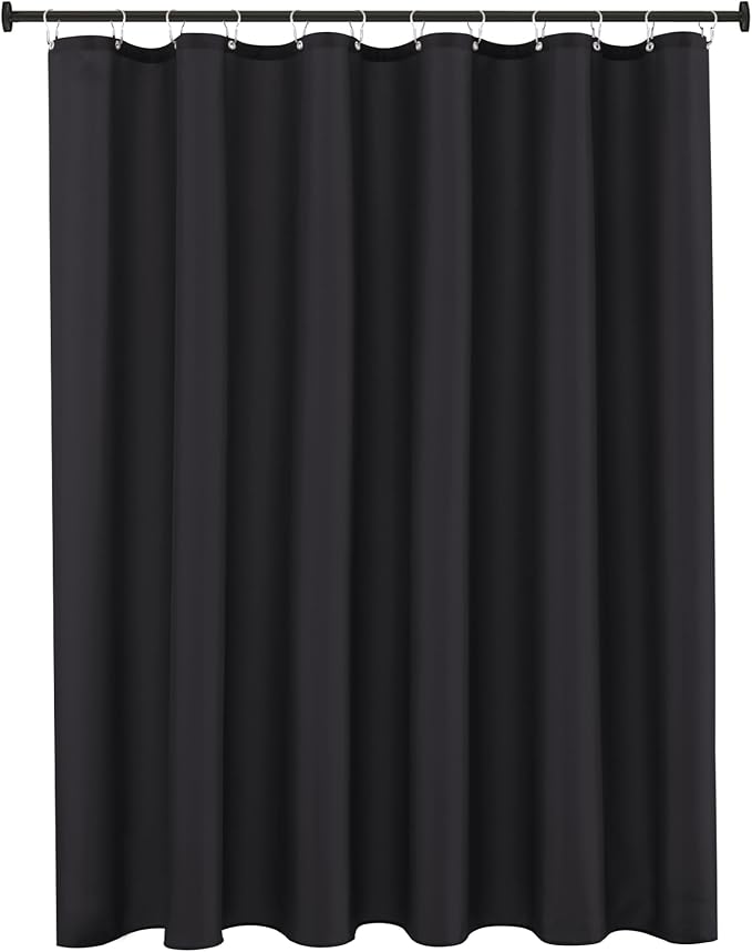 Biscaynebay Fabric Shower Curtain Short Stall Liners 72" Width by 65" Length, Black Water Resistant Bathroom Curtains, Rust Resistant Grommets Top Weighted Bottom Machine Washable