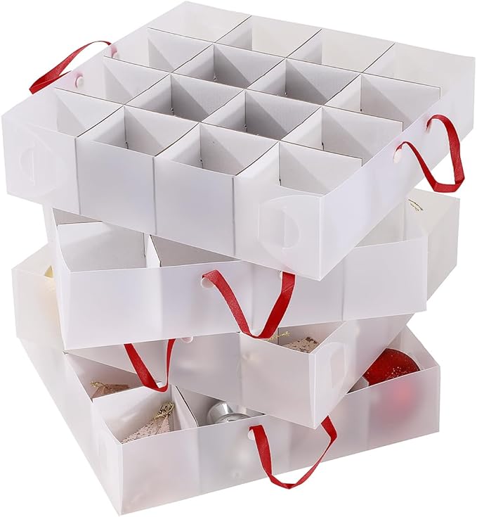 Sattiyrch Plastic Christmas Ornament Storage Box with Trays,Customizable Dividers, Dust-Proof Durable Ornament Organizer Holder,Christmas Storage Containers,Holds 64 x 3 Ornaments
