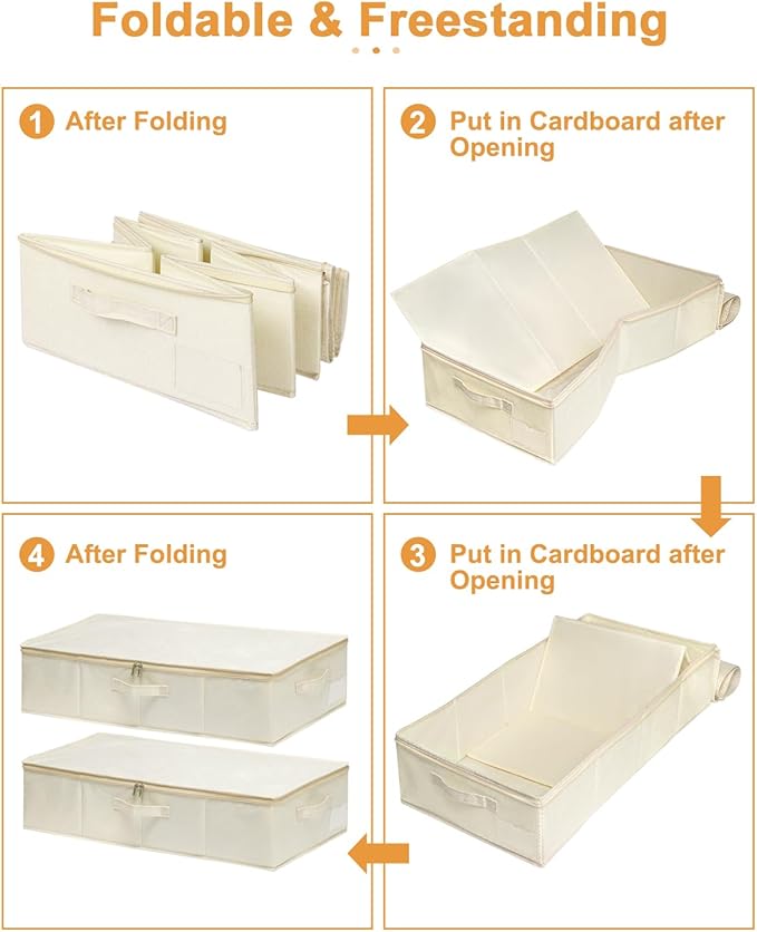 punemi Underbed Wedding Dress Storage Box, Wedding Dress Preservation Keepsake Trunk with Sturdy Zipper and Handles, Large Clothes Storage for Blankets, Pillows, Comforters & Quilts, Beige