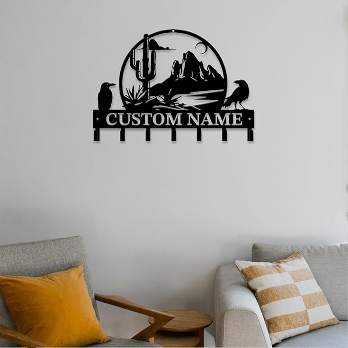 Personalized Custom Name Cactus Wall Keys Hooks,Metal Cactus Art Clothes Hooks,Metal Cactus Lover Wall Home Storage Decorative,For Front Door, Hallway, Kitchen, Bedroom,Keys,Hats (Style G)