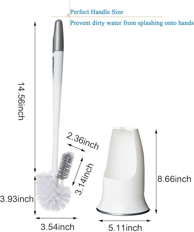 Ryhiac 2 Pack Toilet Bowl Brush with Holder for Bathroom, Under-Rim Double Brush Head, Long Handle Household Cleaning Brushes Set (2 Pack Grey Brush with Holder)