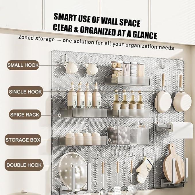 Pegboard Organizer Set for Wall, No-Drill Self-Adhesive Pegboard with Shelf, Storage Box and Hooks, Bathroom Kitchen Wall Organizer for Home Office, Light Green (Board + Shelf + Box + 5 Hooks)