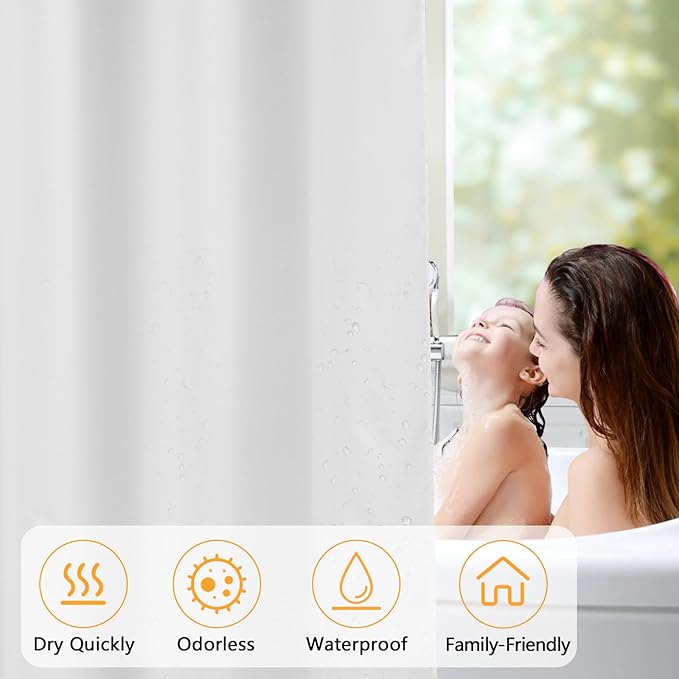 Waterproof Fabric Shower Curtain Liner 84'' Wide with 3 Large Magnets, 84 x 72 inch White Cloth Shower Liner Washable, Hotel Quality Bathroom Shower Curtain Lightweight