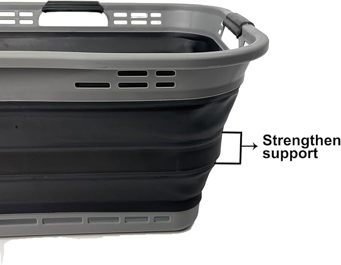 SAMMART 42L (11 Gallon) Collapsible Plastic Storage Basket - Foldable Pop Up Storage Container/Hamper - Portable Laundry Organizer - Space Saving (Grey/Black, 42L (Style A))