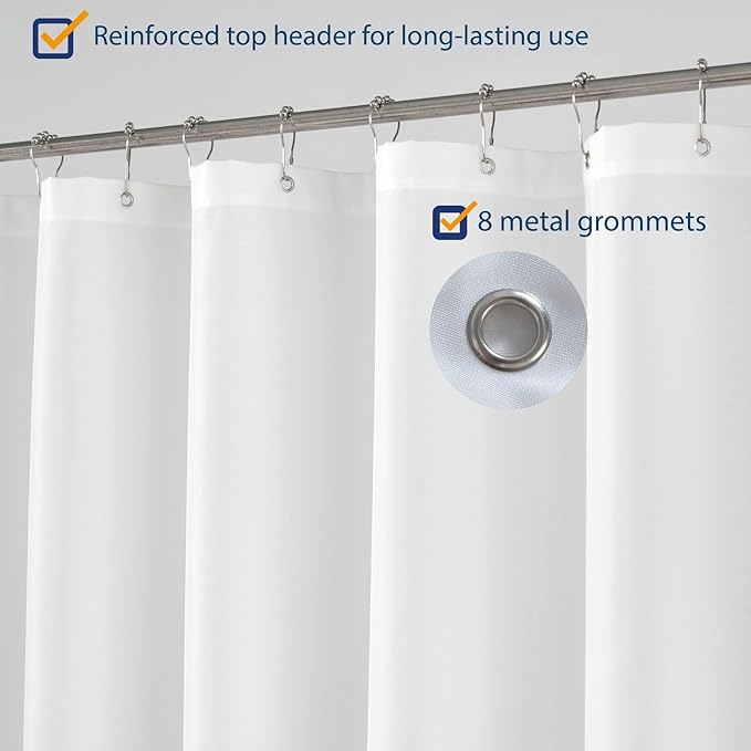 N&Y HOME Fabric Shower Curtain Liner Extra Long Stall Size 48 x 84 inches, Hotel Quality Washable White Shower Liner, 48x84