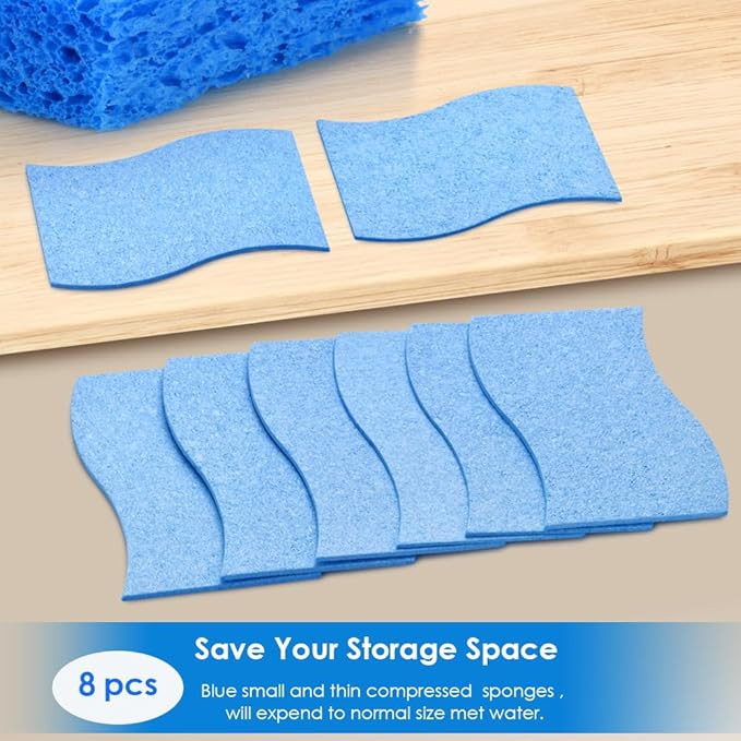 Wsivoiv 8 PCS Dish Sponges Kitchen, Premium Blue Dish Washing Kitchen Sponge, Compressed Cleaning Sponges for Cleaning Kitchen and Bathroom, Non Scratch Scrub Sponge, Cleans Quickly and Well