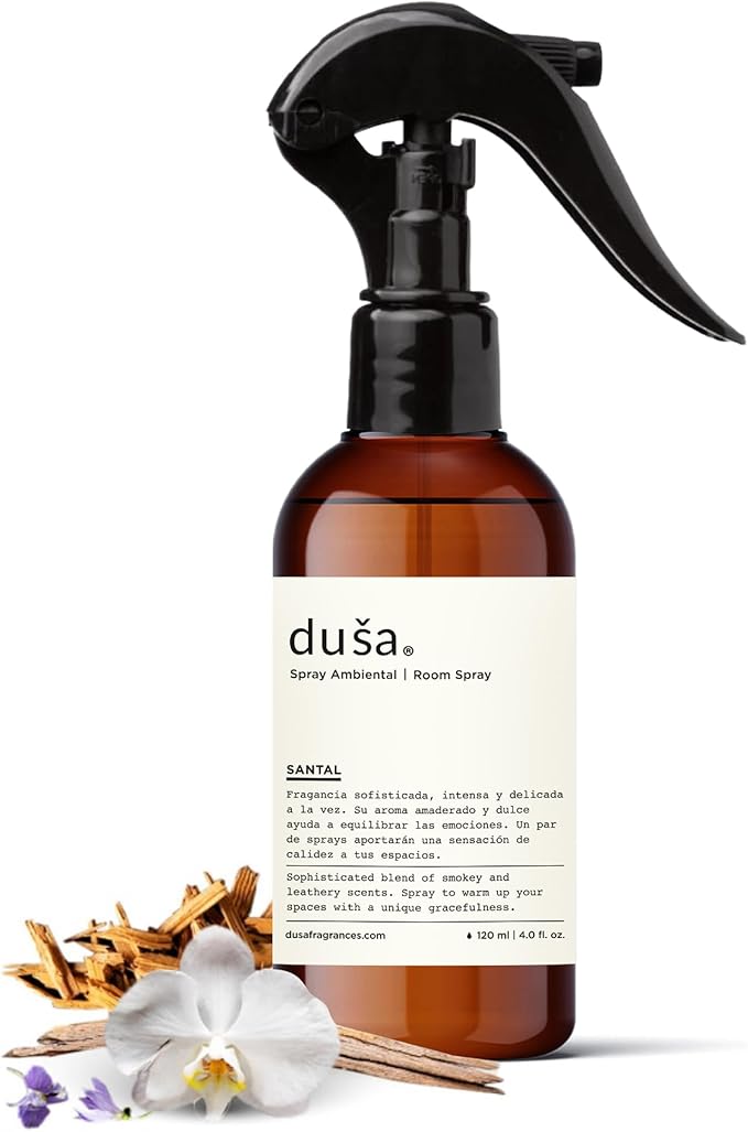 Dusa Santal Room Spray - 4 fl oz - Natural Air Freshener & Linen Mist for Home - Ultimate Home Fragrance, Bed Room Essentials & Soothing Fabric - Eco-Friendly Odor Eliminator w/Aromatherapy