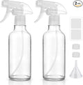 Hethyo Glass Spray Bottles 12oz Empty Spray Bottle Mist/Stream Spraying Small Refillable Containers for Hair Care, Cleaning Solutions, Plants, Essential Oils 2 Pack (Clear, 12oz)