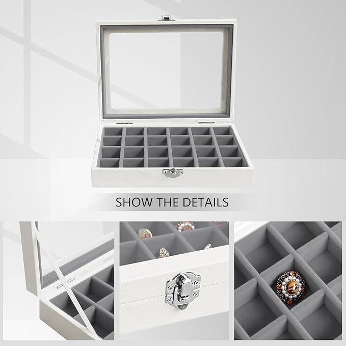 Wudygirl 24 Grid Jewelry Organizer Small Jewelry Box Velvet Earring Holder Organizer for Women Ring Holder Display for Drawer Jewelry Case Earring Organizer with Lid Jewelry Storage (Gray)