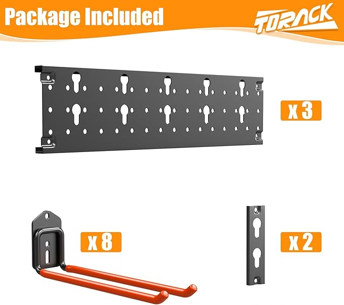 TORACK Garden Tool Organizer Wall Mounted, Garage Folding Chair Storage Rack, Tools Rack for Shovels, Rakes, Broom, Ladders, Hooks for Keyhole Style Shelving Unit(13 pcs)