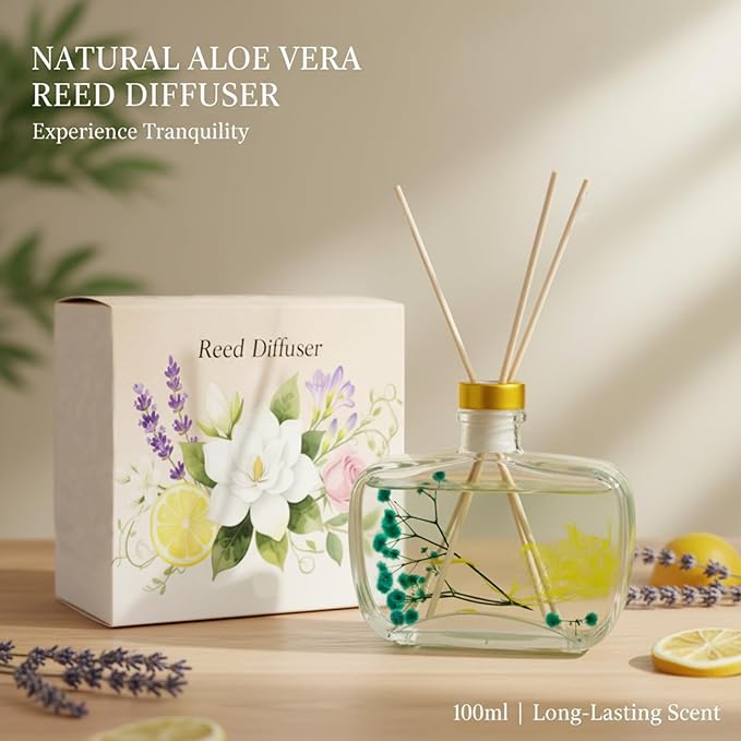 Reed Diffuser, Lavender Scented No Flame Air Freshener for Home, 100ml Long-Lasting Essential Oil Diffuser with Natural Reed Sticks Freesia, Safe for Bedroom, Office, Bathroom