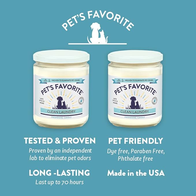 Pet's Favorite Pet Odor Candle, Clean Burning, Long Lasting Scented Candles with a Cotton Wick. (Clean Laundry, Pack of 2)
