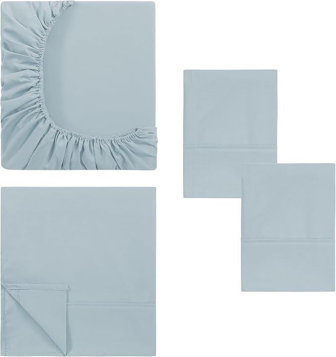 Modern Threads Soft Microfiber Solid Sheets - Luxurious Microfiber Bed Sheets - Includes Flat Sheet, Fitted Sheet with Deep Pockets, & Pillowcases Blue Mist Twin