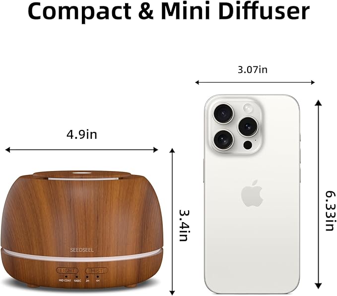 300ML Essential Oil Diffuser with Remote Control,7 LED Colour Lights,4 Timer, Quiet,Ultrasonic Aromatherapy Diffuser for Bedroom, Living Room, Desk,Office