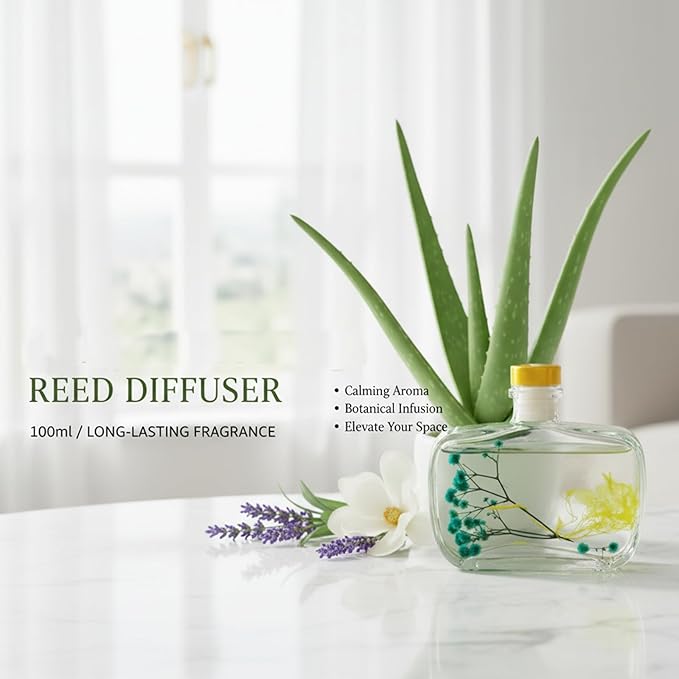 Reed Diffuser, Lavender Scented No Flame Air Freshener for Home, 100ml Long-Lasting Essential Oil Diffuser with Natural Reed Sticks Freesia, Safe for Bedroom, Office, Bathroom