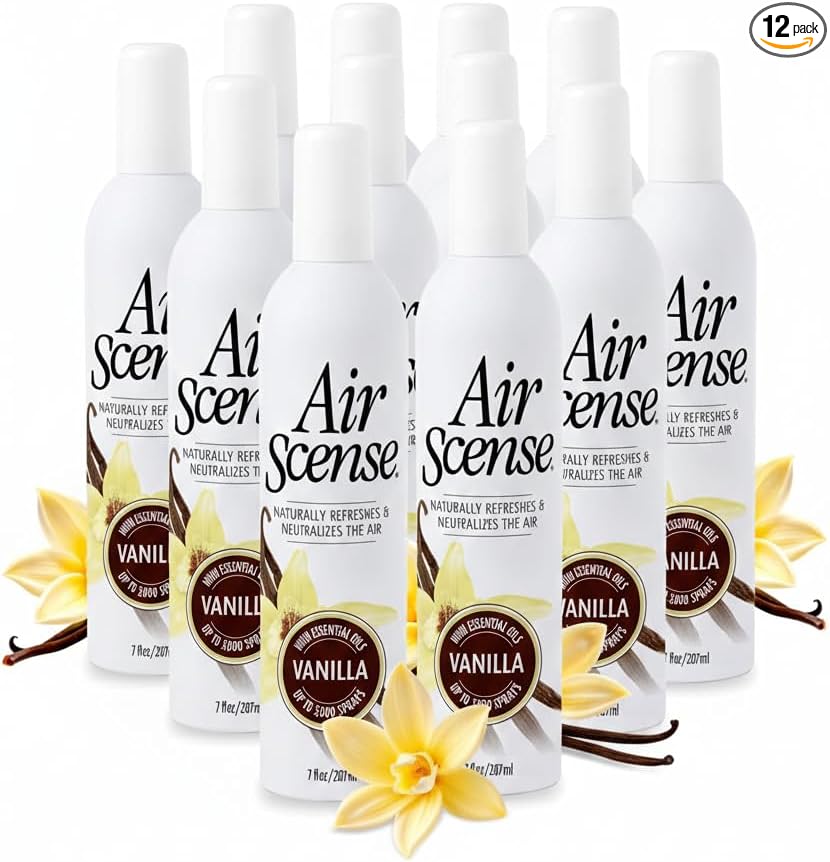 Air Scense Air Freshener Deodorizer Room Spray for Bathroom & Home, Essential Oils, Natural Vanilla - 7 fl oz (12 Pack)
