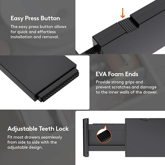 Lifewit 9 Pack Drawer Dividers 4" High, 11-17" Adjustable Drawer Organizers for Clothes, Expandable Dresser Separators in Bedroom/Bathroom/Kitchen/Fridge/Office Organization and Storage, Black