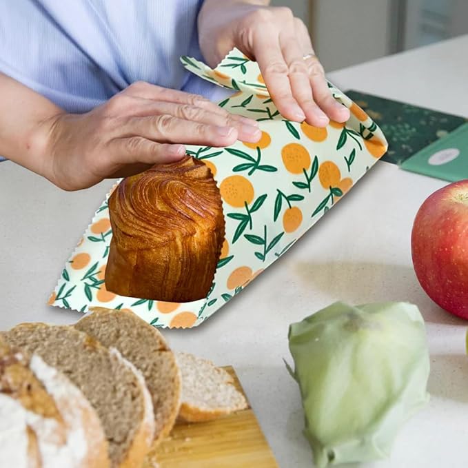 EcoHMVerve Beeswax Reusable Food Wraps for Bread & Sandwiches – Organic Cotton, Beeswax & Pine Resin Reusable Food Wrap with Multi-function brush– Eco-Friendly Kitchen Storage