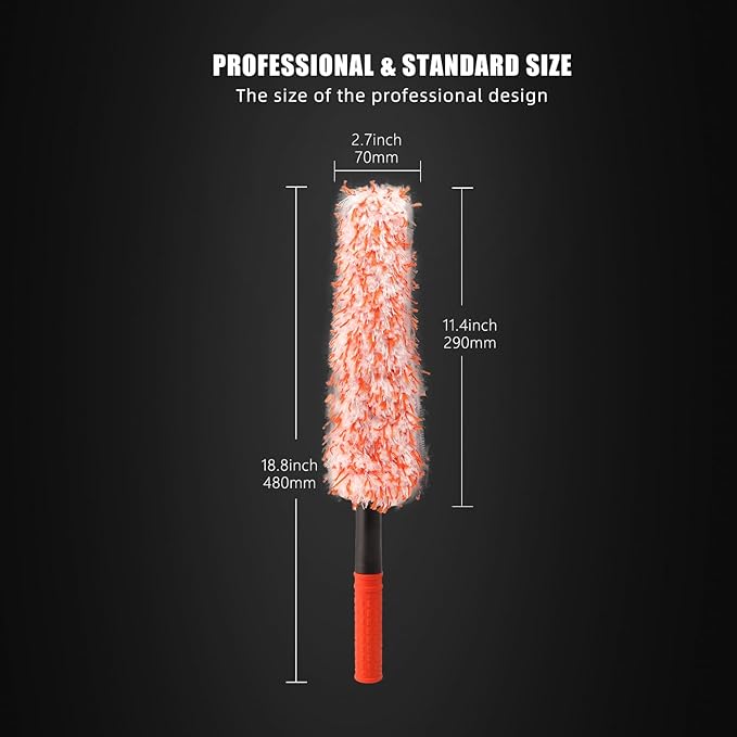 Microfiber Wheel Brush, SPTA Removable Car Wheel Cleaning Brush with 2 Interchangeable Microfiber Covers, Bendable, Firm Rim Cleaner Brush for Wheel Cleaning, Long Non-Slip Handle and Flat Head