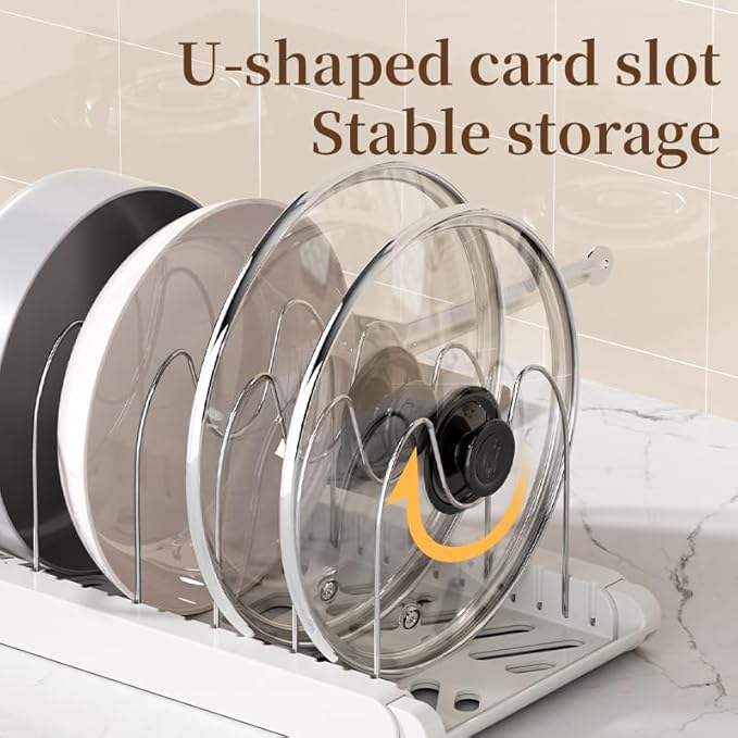 Lhieiayh Pot Rack -Expandable Pan Organizer for Cabinet,Pot Lid Holder with 7 Adjustable Compartment for Kitchen Cabinet Cookware Baking Frying Rack,2Pack,Apricot