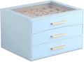 Frebeauty Clear Lid Jewelry Box,3-Layer Jewelry Organizer with Drawer,PU Leather Jewelry Organizers and Storage,Jewelry Boxes for Women,Jewelry Storage for Rings Earring Stud,Gift for Women(Sky Blue)