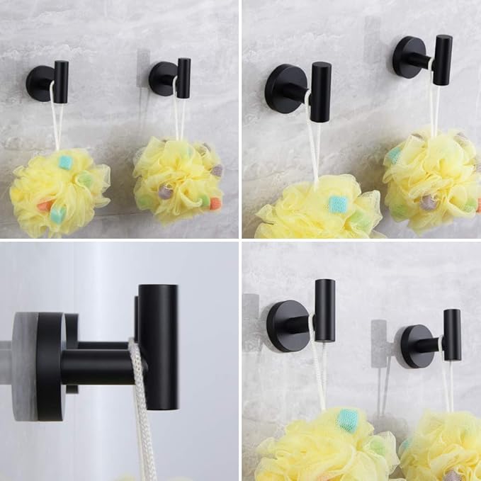 Matte Black Bathroom Towel Hooks SUS 304 Stainless Steel Coat Hook Round Clothes Wall Mounted Towel Coat Robe Hook Cabinet Closet for Bath Kitchen Garage Hotel