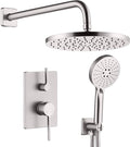 Shower Faucet Mixer Set Includes 10-Inch Rained Shower Head, 3-Setting Handheld Spray and Pressure Balance Valve Wall Mounted Brushed Nickel SF001BR-D10