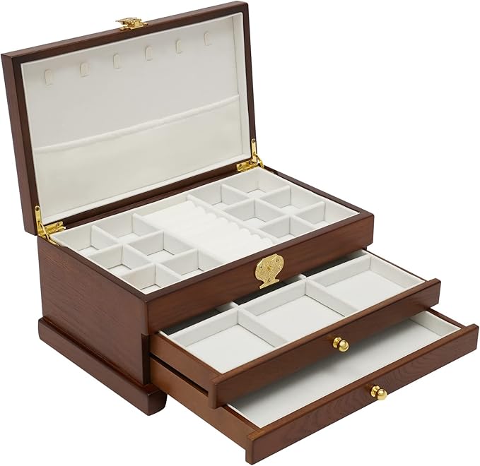 Eapmic Extra Large 3 Layers Wooden Jewelry Box Jewelry Case Cabinet Armoire Ring Necklacel Gift Storage Box Organizer(3 Layers,Brown)