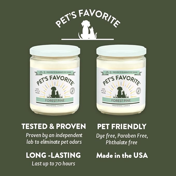 Pet's Favorite Pet Odor Candle, Clean Burning, Long Lasting Scented Candles with a Cotton Wick. (Forest Pine, Pack of 2)