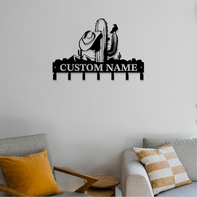 Personalized Custom Name Cactus Wall Keys Hooks,Metal Cactus Art Clothes Hooks,Metal Cactus Lover Wall Home Storage Decorative,For Front Door, Hallway, Kitchen, Bedroom,Keys,Hats (Style F)