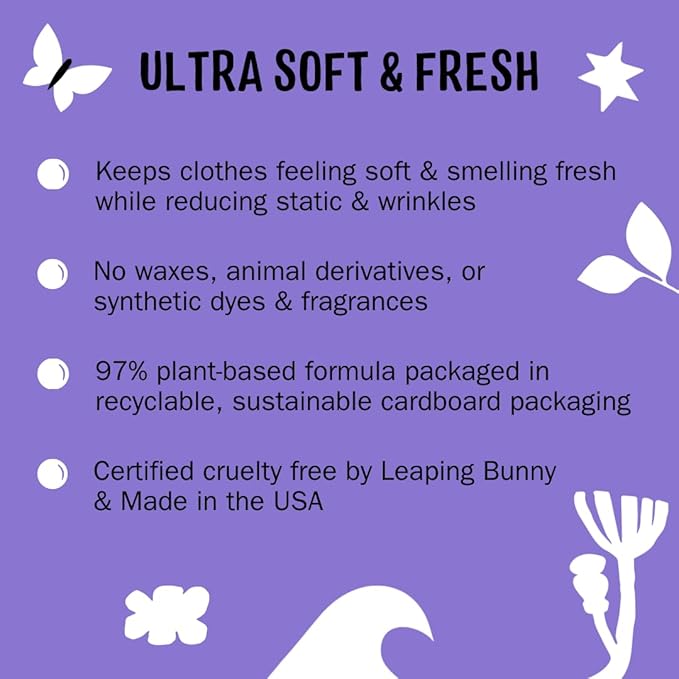 Molly's Suds Fabric Softener Dryer Sheets for Sensitive Skin | Plant-Based Static Reducer, Plastic-Free Packaging | Bundle of 2, Lavender (240 Sheets Total)