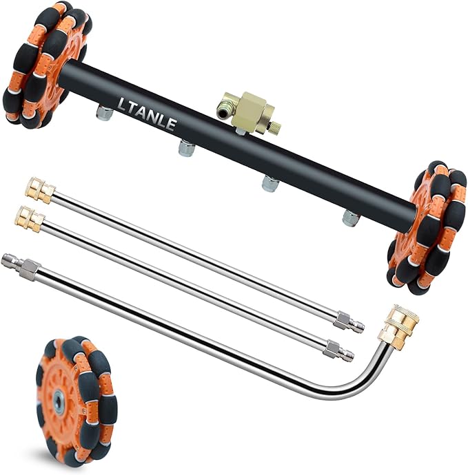 LTANLE 2-in-1 Can Move Horizontally Pressure Washer Undercarriage Cleaner Water Broom, 15" Surface Cleaner Power Washer Attachment with 4 Nozzles 3 Extension Rods andSpare Wheel，4000 PSI (15inch)