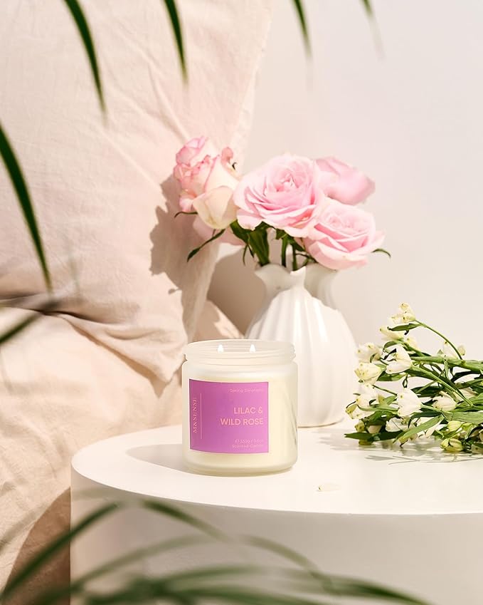 M&SENSE Lilac Wild Rose Scented Candle 11.6oz 70 Hours Long Lasting Burn Time 2 Wick Scented Candle Non Toxic Natural Soy Candle Aromatherapy Candle Easter for Home Decor Gifts for Women Mom