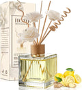 Lemon & Ginger Reed Diffuser Set - 6.7 oz Glass Bottle with 4 Rattan Sticks,3 Dried Flowers,Adjustable,Long-Lasting Scent for Home,Bedroom,Living Room,Office,Bathroom,Aromatherapy Gift Set