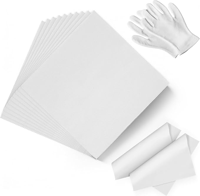 Silver Polishing Cloth, Jewelry Cleaning Kit, 10PCS Cleaning Polishing Cloth 2PCS White Cotton Gloves, Jewelry Cleaner Cloth for Sterling Silver Jewelry, Gold, Platinum, Silverware, Diamonds, Gemstone