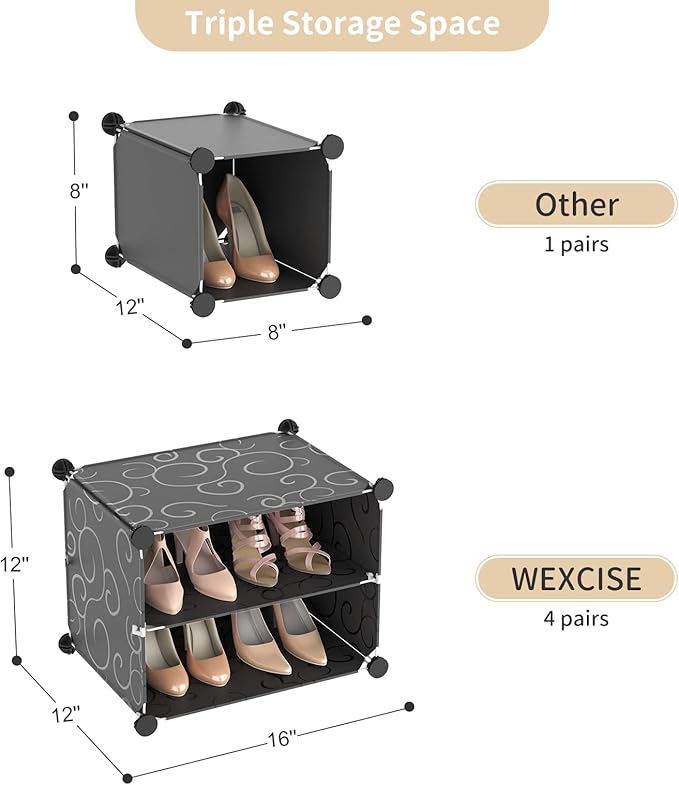 Portable Shoe Rack with Door, 64 Pairs Cabinet Easy Assembly, Plastic Adjustable Shoe Storage Organizer Stackable Detachable Free Standing DIY Expandable 8 Tier Black