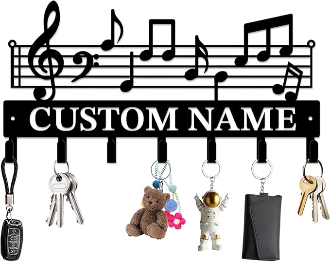 Personalized Custom Music Wall Hooks,Metal Music Room Art Clothes Hooks,Metal Music Wall Home Storage Decorative,For Front Door, Hallway, Kitchen, Bedroom,Keys,Hats (Style F)