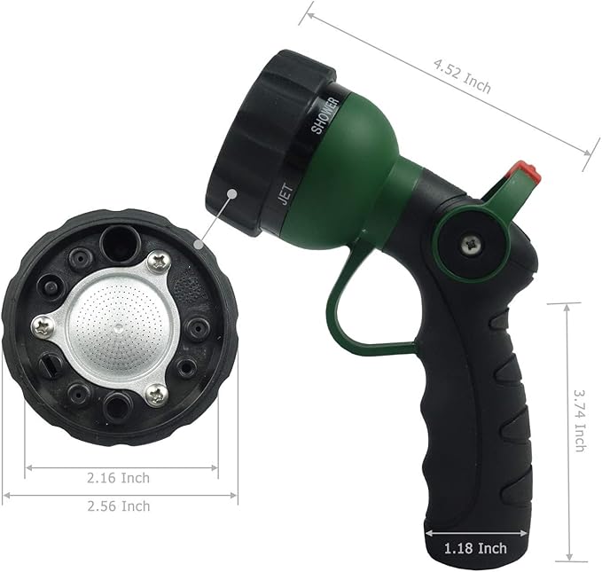 H2O WORKS Garden Hose Nozzle Thumb Control Heavy Duty Metal Water Nozzle with Adjustable Watering Patterns High Pressure Hose Nozzle Sprayer, Pefect for Car Washing and Pets Showering