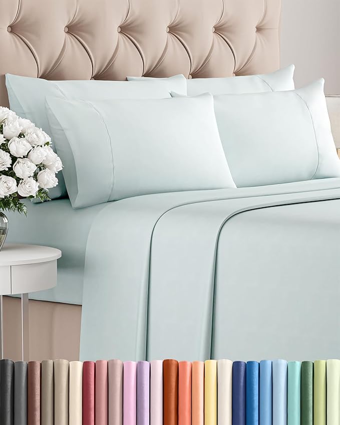 Queen 6 Piece Sheet Set - Comfy Breathable & Cooling - Ultra-Soft Hotel Luxury Bedding Set with 8-16 Inch Deep Pockets - 1 Flat & 1 Fitted Sheet & 4 Pillowcases - Wrinkle Free & Easy Care - Ice Blue