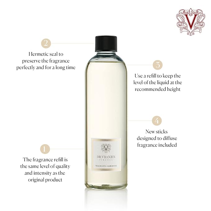 Dr. Vranjes – Magnolia Orchidea Refill 500ml + Double Pack of White Sticks (3 Pieces Bundle) – Luxury Home Fragrance, Made in Italy, Main Scent Floral: Magnolia and Orchid
