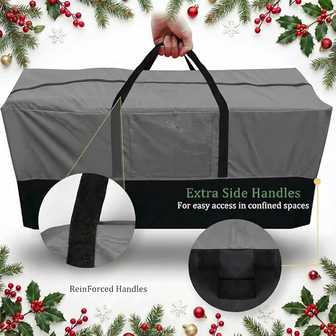 Christmas Tree Storage Bag, Fits Up 8 Ft Tall Artificial Trees-Heavy Duty Holiday Storage Box with Durable Reinforced Handles & Zipper & Transparent Pocket- 600D Oxford Tree Storage Container, Gray