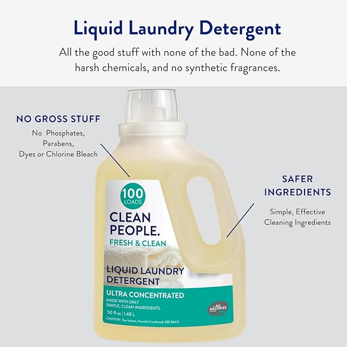 The Clean People Liquid Laundry Detergent - Recyclable Packaging, Stain Fighting - Ultra Concentrated, Laundry Soap - Fresh Scent, 200 Loads