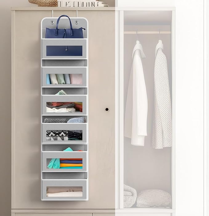 Simple Houseware 6 Clear Window Pocket Over Closet Door Storage Hanging Organizer for Bedroom, Bathroom, Pantry, Gay
