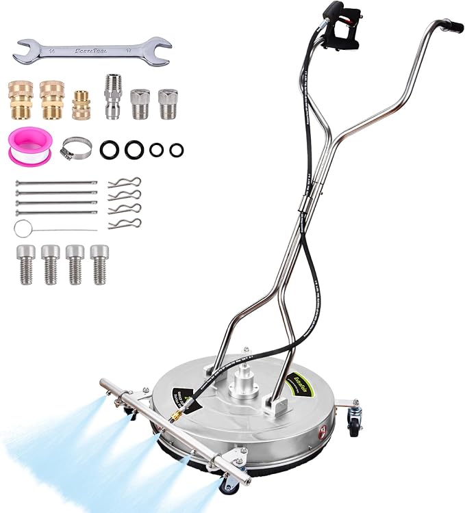 24" Pressure Washer Surface Cleaner Mate with 5 Nozzles Water Broom, Stainless Steel Dual Handle Power Washer Surface Cleaner Hot Water Supported for Patio Decker Concrete Driveway, 4200 PSI