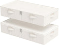 ENUMAIL Underbed Storage Bins Compartment, Foldable Under Bed Boxes Organizer, Cube Container with Lid for Organizing Clothes, Sheets, Blankets, Comforter, 31.4x15.7x5.9in, Beige, 2 Pack